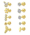 Detalle del set de pendientes chapados en oro con circonitas y cierres planos de seguridad - Mariposa Flor Rayo Botones de Rosca Combinación (c150) / 14k / Dorado