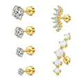 Set de 6 pendientes bañados en oro con circonitas, trepadores y piedras de ópalo - Garras Zirconia Ópalo Textura Crawler Botones Combinación (c152) / 14k / Dorado