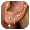 Set di orecchini in ottone dorato con zirconi e cerchio per un look elegante e sobrio - Star Rhinestone Combination (e931) / Confezione da 5 / Argento