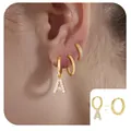 Detailed view of 3-piece gold-plated earring set featuring zircon 'A' letter charm - Letter A Style