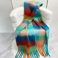 Sciarpa spessa a quadri arcobaleno in stile mohair con frange per autunno e inverno - Stile a Quadri Arancio Verde
