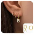 Detail view of gold-plated letter A and B earrings with sparkling cubic zirconia stones - Letter B Style