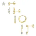 Fashionable gold flower earrings set with zircon stones on a white background - Five-Petal Flower Zirconia Style (e1067) / Gold