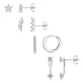 Vue détaillée de quatre boucles d'oreilles en argent avec zircons aux designs floraux - Style Fleur Cinq Pétales Zirconium (e1067) / Argent