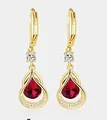 Waterdrop brass leverback earrings with red teardrop stones and gold plating - 14k / January Style - Red (1 Pair)