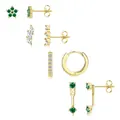 Détails de boucles d'oreilles fleuries dorées serties de zircons verts émeraude et clairs - Style Fleur Émeraude (e1068) / Or