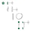 Détails d'un ensemble de boucles d'oreilles fleurs en argent avec cristaux vert émeraude - Style Fleur Émeraude (e1068) / Argent