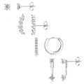 Détail macro de boucles d'oreilles fleurs plaquées argent serties de zircones - Style Rangée de Pierres Uniques (e1069) / Argent