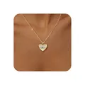 Detail of gold heart pendant necklace featuring evil eye design with blue gemstone inlay - Evil Eye Heart Rhinestone Pendant Necklace (x335) / Gold
