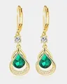 Gold plated brass earrings with teardrop green stone and cubic zirconia accents - 14k / May Style - Green (1 Pair)