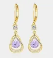 Elegant brass gold-plated leverback earrings with purple teardrop crystals and pave accents - 14k / June Style - Purple (1 Pair)