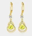 Gold plated brass earrings with teardrop yellow gemstone and small round diamond accents - 14k / August Style - Peridot (1 Pair)