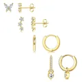 Détail d'un ensemble de boucles d'oreilles dorées avec fleurs et papillons en zircons - Style Pendentif Cœur Papillon (e1071) / Or