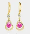 Elegant gold plated brass teardrop earrings featuring vibrant pink crystal stones - 14k / October Style - Pink (1 Pair)