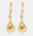 Elegant gold-plated brass drop earrings with pear-cut amber stones and lever-back hooks - 14k / November Style - Yellow (1 Pair)