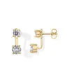 Elegant gold jacket earrings featuring double round cubic zirconia in four-prong settings - Double Stone Jacket (e1032) / 14k / One Pair / Gold
