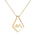 Macro shot of 18k gold plated hollow mountain pendant necklace with geometric diamond frame - Mountain Hollow Style (x378) / 14k / Gold