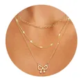Three-layer gold-plated brass necklace set with butterfly pendant and round bead accents - Butterfly Knot Sequin Style (x389) / 14k / Set of 3 / Gold