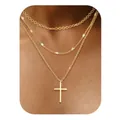 Three-layer layered gold necklace set with chunky link chain and polished cross pendant - Simple Cross Style (x392) / 14k / Set of 3 / Gold