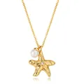 Elegant gold-plated starfish necklace with a central zircon stone and white pearl detail - Starfish Artificial Pearl Style (x405) / 14k / Gold