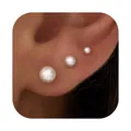 Three-piece gold-plated brass pearl stud earring set worn in a minimalist layered style - Artificial Pearl Style (e1230) / 1 Card with 3 Pieces / Gold