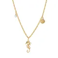 Gold necklace with pearl, seashell, and seahorse pendant featuring green stone eye - Gorgous Seahorse Scallop Artificial Pearl Style (x413) / 14k / Gold