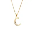 Close-up of gold letter C pendant necklace with zircon inlay and thin link chain - Letter C / 14k