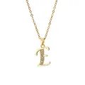 Detail of 18K gold-plated brass necklace with crystal-encrusted letter E pendant - Letter E / 14k