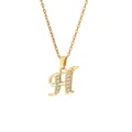 Macro shot of gold-plated letter H pendant necklace with sparkling cubic zirconia inlay - Letter H / 14k