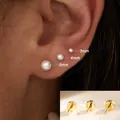 Minimalist pearl stud earring set with gold plated screws in sizes 3mm 4mm and 5mm - Artificial Pearl Style (e450) / 1 Card with 3 Pieces / Gold