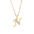 Close-up of gold plated letter N pendant necklace with cubic zirconia on O-chain - Letter N / 14k