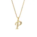 Detail of gold plated letter P pendant necklace with sparkling white cubic zirconia - Letter P / 14k