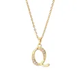 Detailed macro view of gold plated letter Q pendant necklace with inlaid zircon crystals - Letter Q / 14k