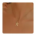 Detail of gold-plated letter R pendant necklace with zircon stones on thin chain - Letter R / 14k