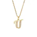 Close-up of gold-plated letter U pendant necklace set with sparkling zircon stones - Letter U / 14k