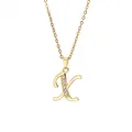 Detailed view of gold-plated cursive letter K pendant necklace with sparkling zircons - Letter X / 14k