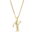 Detail of gold-plated brass letter Y pendant necklace with sparkling cubic zirconia stones - Letter Y / 14k