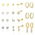 Eleven pairs of gold-plated geometric earrings including studs, hoops and pearl drops - Fashion Earring Collection (e1374) / 14k / 11 Pairs/Set / Gold