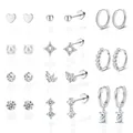 Detailed set of silver-toned stud and hoop earrings featuring crystals and pearls - Fashion Earring Collection (e1374) / 14k / 11 Pairs/Set / Silver