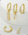 Detail view of 5-piece gold plated brass earring set with zircons and tassels - Minimalist Zirconia Earring Set (e841) / 14k / 5 Pieces/Pack / Gold