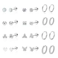 12 pairs of minimalist silver stud earrings set with opal and crystal in various designs - Round Bead Earring Set (e909) / 14k / 12 Pairs Set / Silver