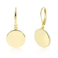 Orecchini pendenti a disco tondo in ottone placcato oro con chiusure sicure in argento S925 - Disco Liscio (e1325) / 14K / Oro