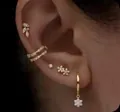Detail of five-piece gold plated brass earring set with white zircon flower designs - Marquise Leaf Earring Set (e1085) / 14k / 5 Pieces/Pack / Gold