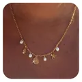 Golden starfish seashell and pearl charm necklace for beach summer fashion style - Conch Shell Starfish Style(x450) / 14k / Gold