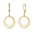Orecchini minimalisti in ottone placcato oro con pendenti rotondi sfaccettati geometrici - Texture Anelli Concentrici (e1327) / 14K / Oro