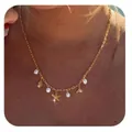 Golden ocean charm necklace featuring starfish shells and pearls on a dainty chain - Starfish Fishtail Shell Style(x451) / 14k / Gold