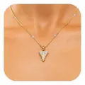 Elegant gold-plated heart pendant necklace with shimmering zircons worn by a model - Pave Shield Heart Style (x465) / 14k / Gold