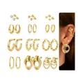 Detail view of 12 pairs of 18k gold plated brass hoop and stud earrings set - Round Bead Earring Set (e945) / 14k / 12 Pairs Set / Gold