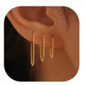 Elegant gold plated long tassel chain earrings with minimalist U-shaped drop design - 14k / Gold Triple Component Style (e1341)