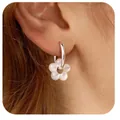 Elegant gold plated flower pearl drop earrings with white petals for stylish women - Matte Fresh Flower Pendant Style (e1414) / 1 Pair Pack / Silver
